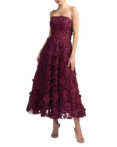 Mac Duggal Floral Lace A-Line Strapless Midi Dress | Thumbnail 1 Mac Duggal Floral Lace A-Line Strapless Midi Dress | Thumbnail 1