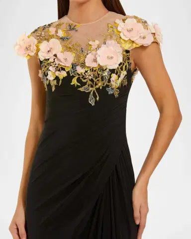 Mac Duggal Floral Illusion Mesh Column Gown | Thumbnail 3 Mac Duggal Floral Illusion Mesh Column Gown | Thumbnail 3