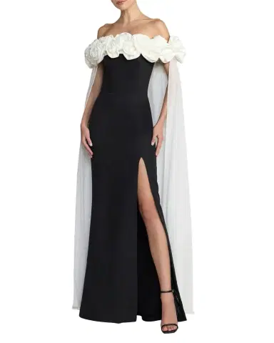 Mac Duggal 3D Floral Crepe Off-The-Shoulder Gown | Thumbnail 1 Mac Duggal 3D Floral Crepe Off-The-Shoulder Gown | Thumbnail 1