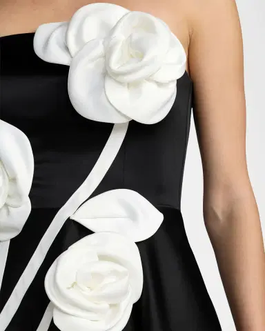 Mac Duggal Strapless 3D Floral Midi Dress | Thumbnail 3 Mac Duggal Strapless 3D Floral Midi Dress | Thumbnail 3
