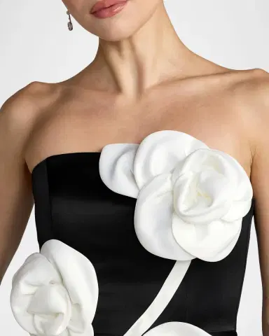 Mac Duggal Strapless 3D Floral Midi Dress | Thumbnail 4 Mac Duggal Strapless 3D Floral Midi Dress | Thumbnail 4