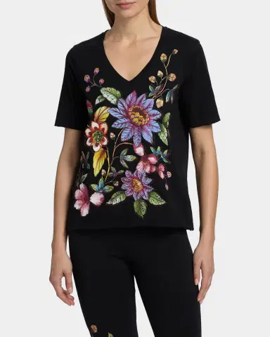 Johnny Was Raw-Cut Floral Embroidered Cotton T-Shirt | Thumbnail 3 Johnny Was Raw-Cut Floral Embroidered Cotton T-Shirt | Thumbnail 3