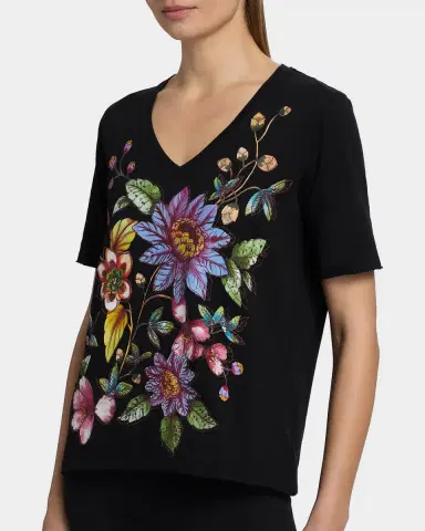 Johnny Was Raw-Cut Floral Embroidered Cotton T-Shirt | Thumbnail 4 Johnny Was Raw-Cut Floral Embroidered Cotton T-Shirt | Thumbnail 4