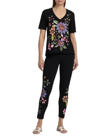 Johnny Was Raw-Cut Floral Embroidered Cotton T-Shirt | Thumbnail 1 Johnny Was Raw-Cut Floral Embroidered Cotton T-Shirt | Thumbnail 1