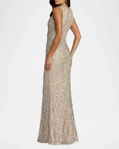 Mac Duggal Diamond Lattice Embroidered Column Gown | Thumbnail 2 Mac Duggal Diamond Lattice Embroidered Column Gown | Thumbnail 2