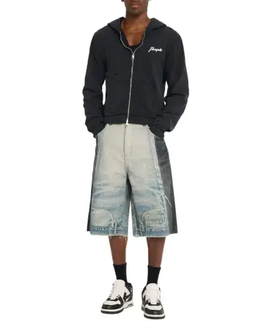 PURPLE Men's Upside-Down Distressed Hem Denim Shorts | Thumbnail 1 PURPLE Men's Upside-Down Distressed Hem Denim Shorts | Thumbnail 1