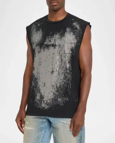 PURPLE Men's ogo Abstract Cotton Sleeveless T-Shirt | Thumbnail 3 PURPLE Men's ogo Abstract Cotton Sleeveless T-Shirt | Thumbnail 3