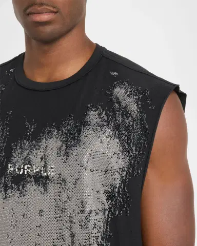 PURPLE Men's ogo Abstract Cotton Sleeveless T-Shirt | Thumbnail 4 PURPLE Men's ogo Abstract Cotton Sleeveless T-Shirt | Thumbnail 4