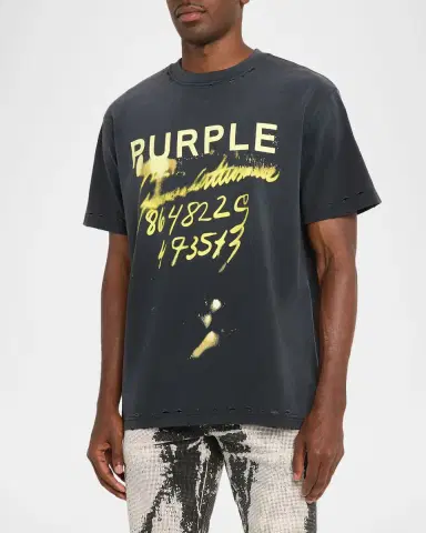 PURPLE Men's ogo Abstract-Print Distressed Cotton T-Shirt | Thumbnail 3 PURPLE Men's ogo Abstract-Print Distressed Cotton T-Shirt | Thumbnail 3