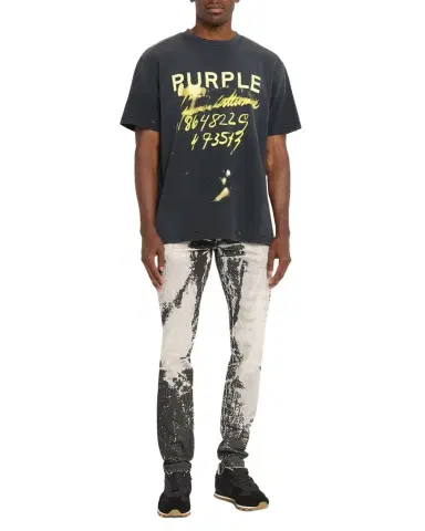 PURPLE Men's ogo Abstract-Print Distressed Cotton T-Shirt | Thumbnail 1 PURPLE Men's ogo Abstract-Print Distressed Cotton T-Shirt | Thumbnail 1