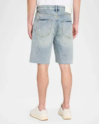 PURPLE Men's Painterly Distressed Denim Shorts | Thumbnail 2 PURPLE Men's Painterly Distressed Denim Shorts | Thumbnail 2