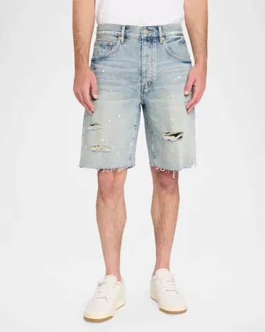 PURPLE Men's Painterly Distressed Denim Shorts | Thumbnail 3 PURPLE Men's Painterly Distressed Denim Shorts | Thumbnail 3