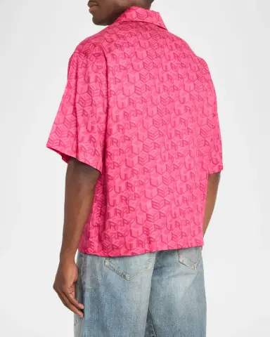 PURPLE Men's Resort Monogram Camp Shirt | Thumbnail 2 PURPLE Men's Resort Monogram Camp Shirt | Thumbnail 2