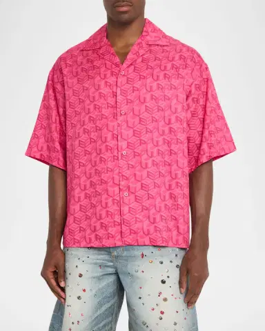 PURPLE Men's Resort Monogram Camp Shirt | Thumbnail 3 PURPLE Men's Resort Monogram Camp Shirt | Thumbnail 3