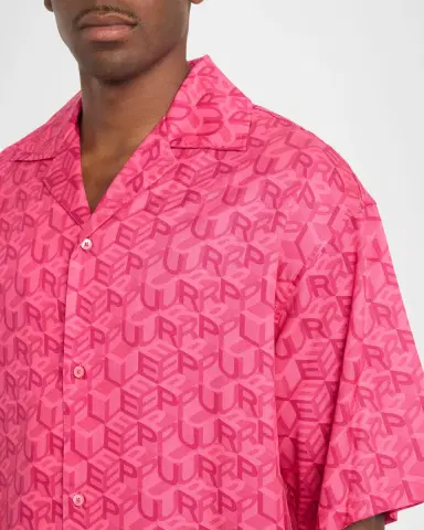 PURPLE Men's Resort Monogram Camp Shirt | Thumbnail 4 PURPLE Men's Resort Monogram Camp Shirt | Thumbnail 4