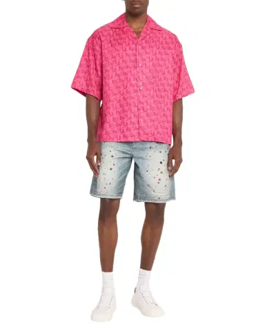 PURPLE Men's Resort Monogram Camp Shirt | Thumbnail 1 PURPLE Men's Resort Monogram Camp Shirt | Thumbnail 1