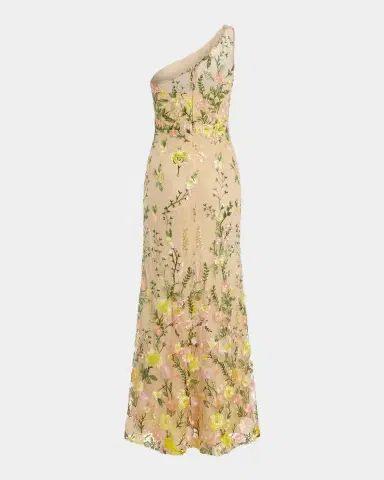 Mac Duggal Petite One-Shoulder Floral-Embroidered Mermaid Gown | Thumbnail 4 Mac Duggal Petite One-Shoulder Floral-Embroidered Mermaid Gown | Thumbnail 4