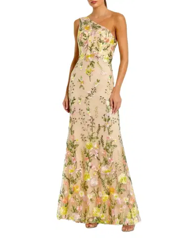 Mac Duggal Petite One-Shoulder Floral-Embroidered Mermaid Gown | Thumbnail 1 Mac Duggal Petite One-Shoulder Floral-Embroidered Mermaid Gown | Thumbnail 1