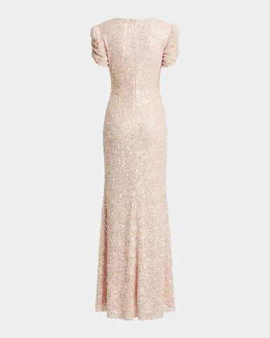 Mac Duggal Beaded Mesh Column Short-Sleeve Gown | Thumbnail 4 Mac Duggal Beaded Mesh Column Short-Sleeve Gown | Thumbnail 4
