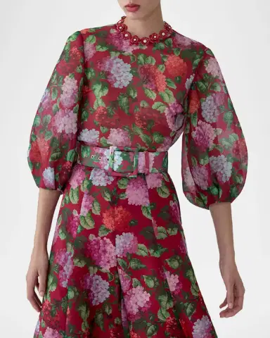 Carolina Herrera Floral Silk Puff-Sleeve Top | Thumbnail 3 Carolina Herrera Floral Silk Puff-Sleeve Top | Thumbnail 3