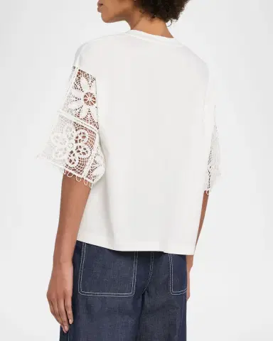 Lafayette 148 New York Embroidered-Sleeve Boxy Cotton Top | Thumbnail 2 Lafayette 148 New York Embroidered-Sleeve Boxy Cotton Top | Thumbnail 2