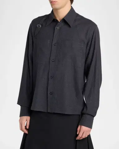 McQueen Men's Cotton Flannel Harness Button-Down Shirt | Thumbnail 3 McQueen Men's Cotton Flannel Harness Button-Down Shirt | Thumbnail 3
