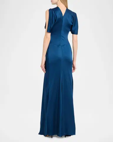 Victoria Beckham Gathered Waist Flutter-Sleeve Satin Gown | Thumbnail 2 Victoria Beckham Gathered Waist Flutter-Sleeve Satin Gown | Thumbnail 2