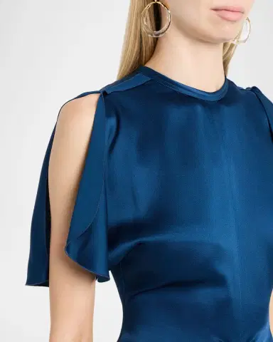 Victoria Beckham Gathered Waist Flutter-Sleeve Satin Gown | Thumbnail 4 Victoria Beckham Gathered Waist Flutter-Sleeve Satin Gown | Thumbnail 4