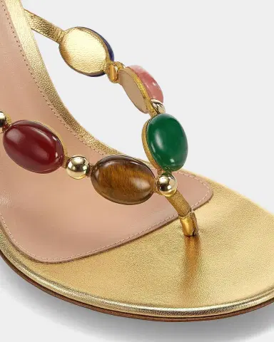 Gianvito Rossi Metallic Suede Cabochon Stiletto Sandals | Thumbnail 2 Gianvito Rossi Metallic Suede Cabochon Stiletto Sandals | Thumbnail 2