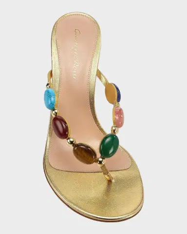 Gianvito Rossi Metallic Suede Cabochon Stiletto Sandals | Thumbnail 3 Gianvito Rossi Metallic Suede Cabochon Stiletto Sandals | Thumbnail 3