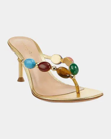 Gianvito Rossi Metallic Suede Cabochon Stiletto Sandals | Thumbnail 4 Gianvito Rossi Metallic Suede Cabochon Stiletto Sandals | Thumbnail 4