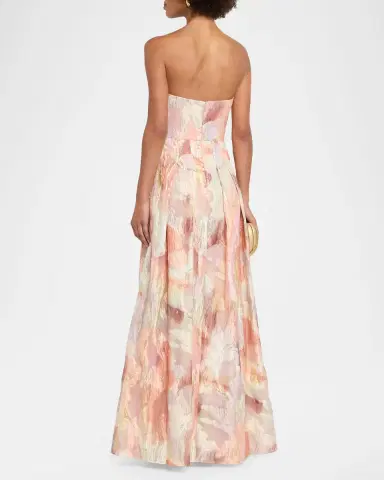 Aidan Mattox Pleated Strapless Metallic Jacquard Gown | Thumbnail 2 Aidan Mattox Pleated Strapless Metallic Jacquard Gown | Thumbnail 2