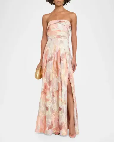 Aidan Mattox Pleated Strapless Metallic Jacquard Gown | Thumbnail 3 Aidan Mattox Pleated Strapless Metallic Jacquard Gown | Thumbnail 3