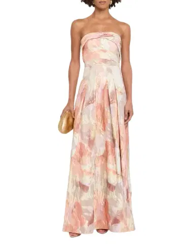 Aidan Mattox Pleated Strapless Metallic Jacquard Gown | Thumbnail 1 Aidan Mattox Pleated Strapless Metallic Jacquard Gown | Thumbnail 1