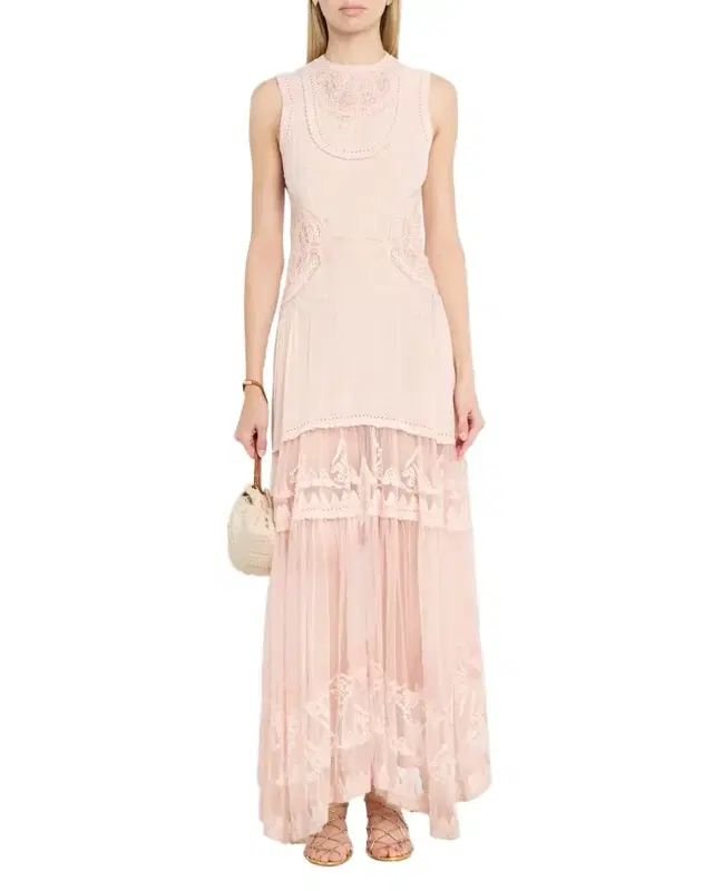Floral Lace Silk Crepe De Chine Gown Floral Lace Silk Crepe De Chine Gown