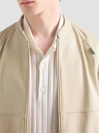 Prada Men's Nappa Leather Jacket - Beige Khaki | Thumbnail 5 Prada Men's Nappa Leather Jacket - Beige Khaki | Thumbnail 5