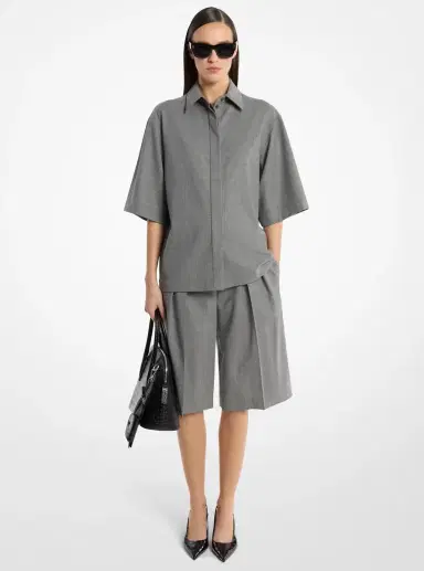 Michael Kors Collection Stretch Wool Camp Shirt in | Thumbnail 3 Michael Kors Collection Stretch Wool Camp Shirt in | Thumbnail 3