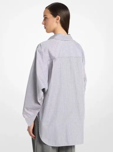 Michael Kors Collection Keegan Striped Cotton Poplin Cinched Shirt in Purple | Thumbnail 3 Michael Kors Collection Keegan Striped Cotton Poplin Cinched Shirt in Purple | Thumbnail 3