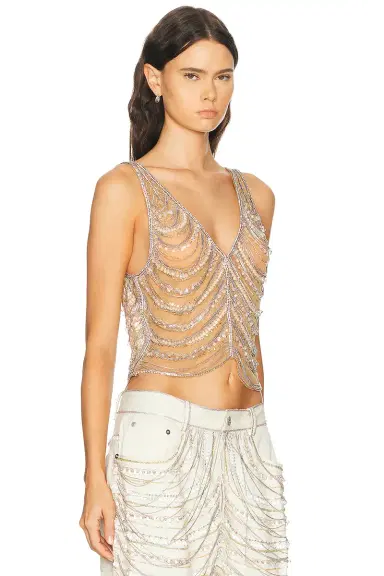 LaPointe Draped Crystal Embroidery V Neck Tank Top | Thumbnail 2 LaPointe Draped Crystal Embroidery V Neck Tank Top | Thumbnail 2