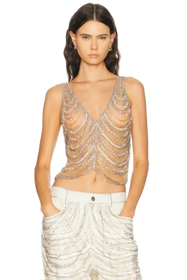LaPointe Draped Crystal Embroidery V Neck Tank Top | Thumbnail 1 LaPointe Draped Crystal Embroidery V Neck Tank Top | Thumbnail 1
