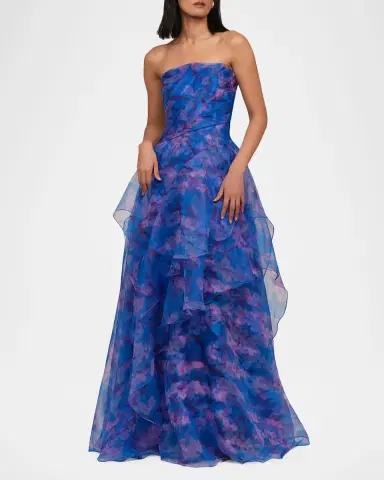 Theia Orelia Strapless Floral-Print Orgnaza Gown | Thumbnail 3 Theia Orelia Strapless Floral-Print Orgnaza Gown | Thumbnail 3