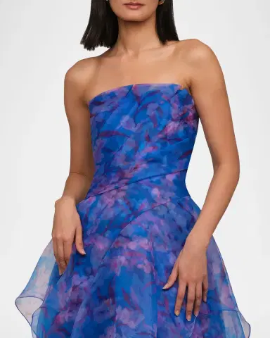 Theia Orelia Strapless Floral-Print Orgnaza Gown | Thumbnail 4 Theia Orelia Strapless Floral-Print Orgnaza Gown | Thumbnail 4