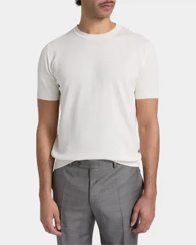 Canali Men's Cotton Knit Crewneck Short-Sleeve Sweater | Thumbnail 4 Canali Men's Cotton Knit Crewneck Short-Sleeve Sweater | Thumbnail 4