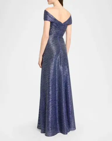 Talbot Runhof Off-The-Shoulder Metallic Voile Long Dress | Thumbnail 2 Talbot Runhof Off-The-Shoulder Metallic Voile Long Dress | Thumbnail 2