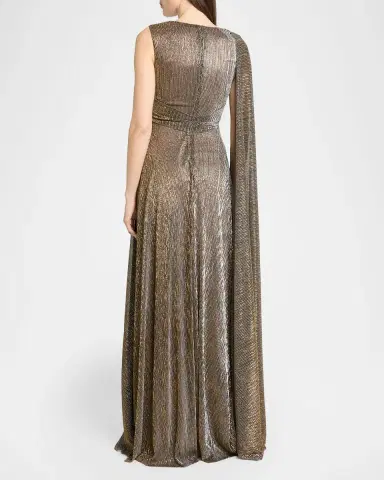Talbot Runhof Shimmering Draped Sleeveless Evening Dress | Thumbnail 2 Talbot Runhof Shimmering Draped Sleeveless Evening Dress | Thumbnail 2