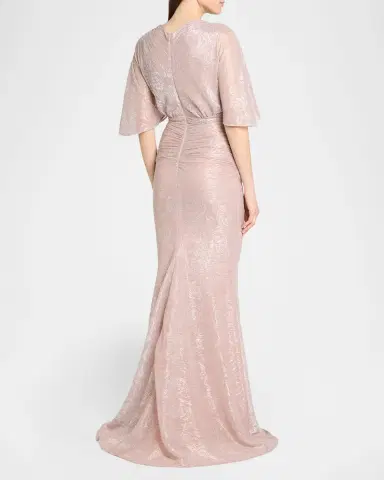 Talbot Runhof Floral Metallic Draped V-Neck Gown | Thumbnail 2 Talbot Runhof Floral Metallic Draped V-Neck Gown | Thumbnail 2