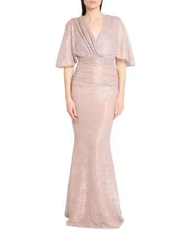 Talbot Runhof Floral Metallic Draped V-Neck Gown | Thumbnail 1 Talbot Runhof Floral Metallic Draped V-Neck Gown | Thumbnail 1