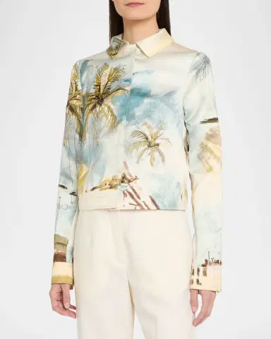 Oscar de la Renta Landscape-Print Satin Single-Breasted Jacket | Thumbnail 3 Oscar de la Renta Landscape-Print Satin Single-Breasted Jacket | Thumbnail 3