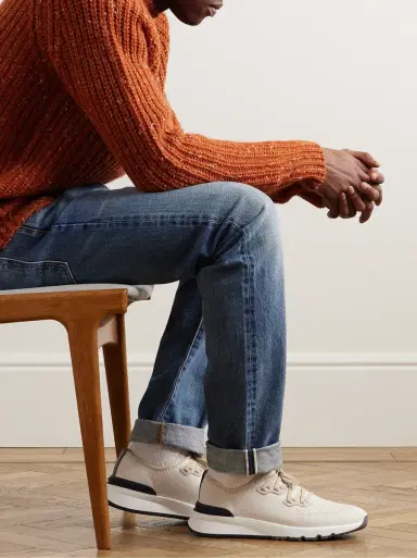 Brunello Cucinelli Suede-Trimmed Stretch-Knit Sneakers | Thumbnail 2 Brunello Cucinelli Suede-Trimmed Stretch-Knit Sneakers | Thumbnail 2