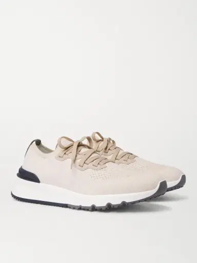 Brunello Cucinelli Suede-Trimmed Stretch-Knit Sneakers | Thumbnail 3 Brunello Cucinelli Suede-Trimmed Stretch-Knit Sneakers | Thumbnail 3